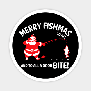 Merry Fishmas to All Good Bite Christmas Fishing Santa Magnet